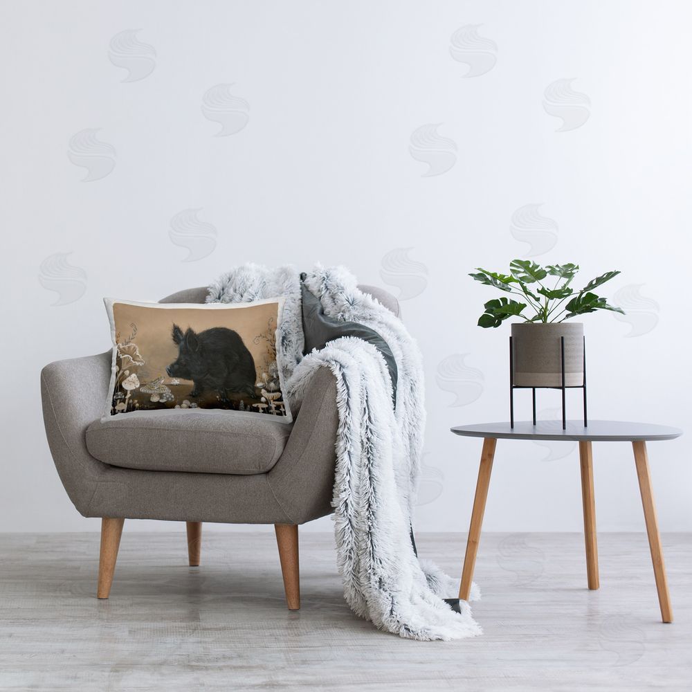 Hollihocks Art Pig & Frog with Crown Printed Plush Polyester Throw Pillow On Chair