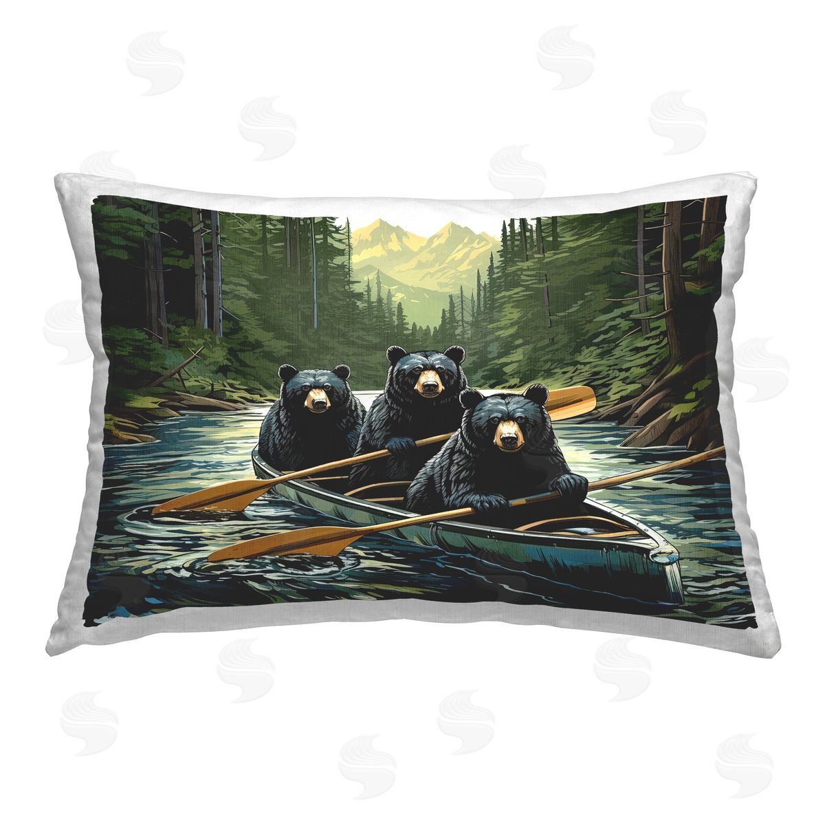 Jim Baldwin Canoeing Bears on River Printed Plush Polyester Throw Pillow