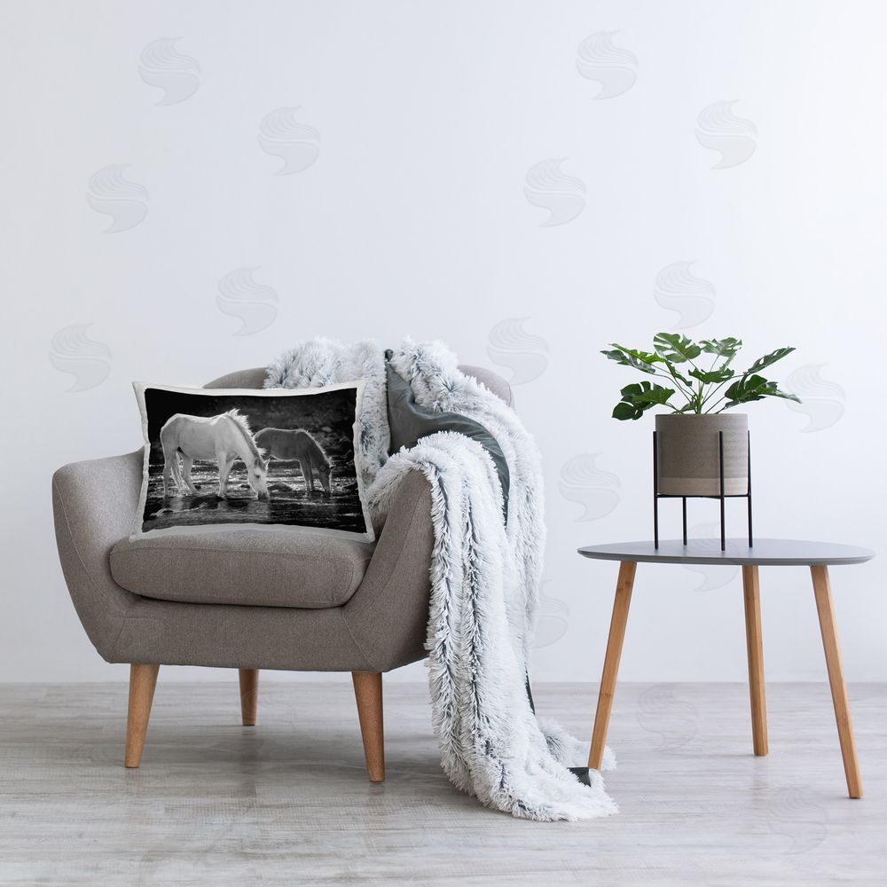 JG Studios Horse & Foal on Shore Printed Plush Polyester Throw Pillow On Chair