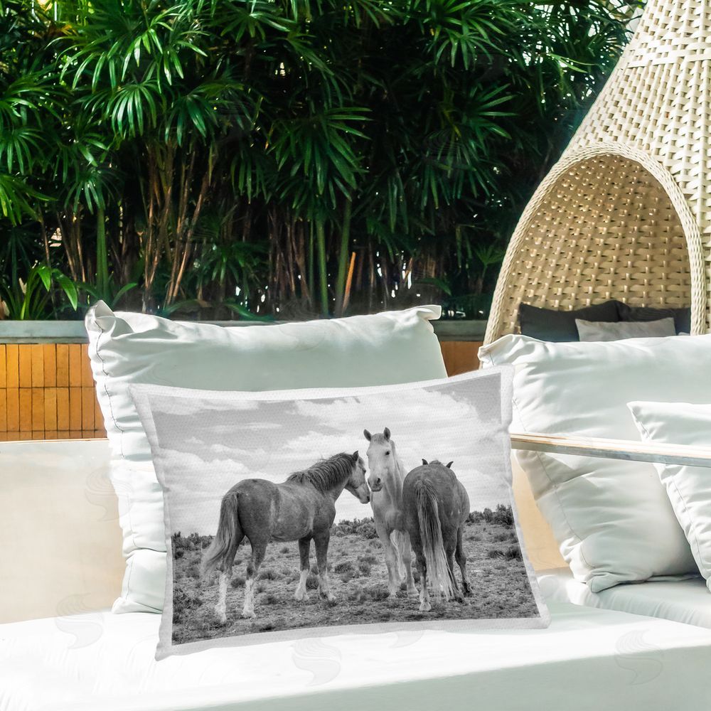 JG Studios Horses in Pasture Nature Outdoor Quick-Dry Polyester Printed Throw Pillow in Back Yard