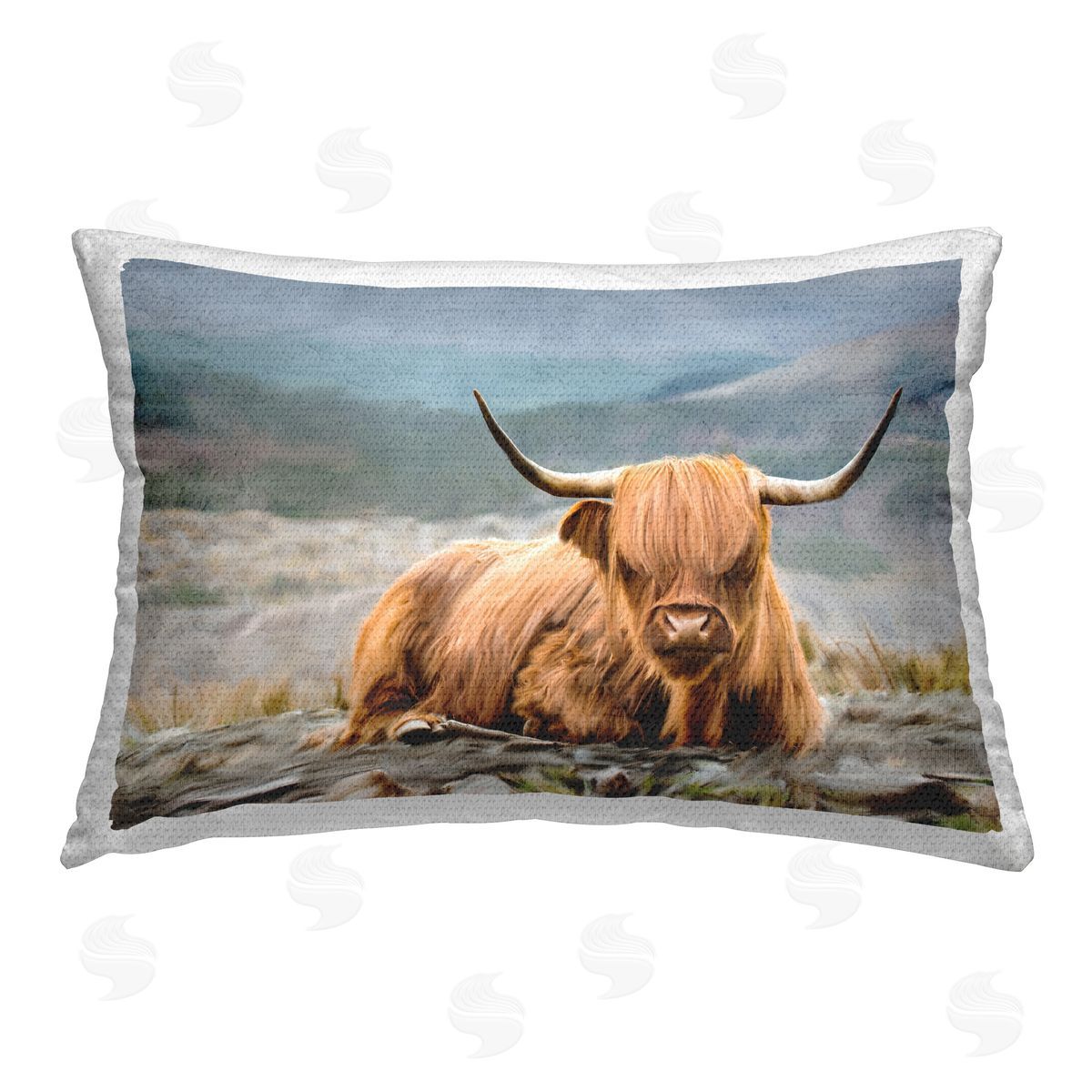 Kim Allen Windswept Highland Cow Outdoor Quick-Dry Polyester Printed Throw Pillow
