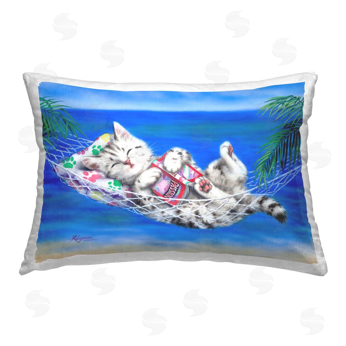 Kayomi Harai Kitten in Tropical Hammock Printed Plush Polyester Throw Pillow