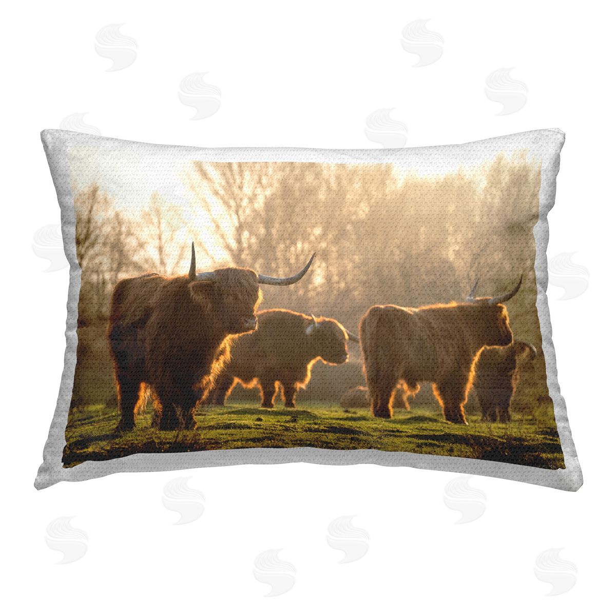 Martin Podt Longhorn Herd Grazing Outdoor Quick-Dry Polyester Printed Throw Pillow