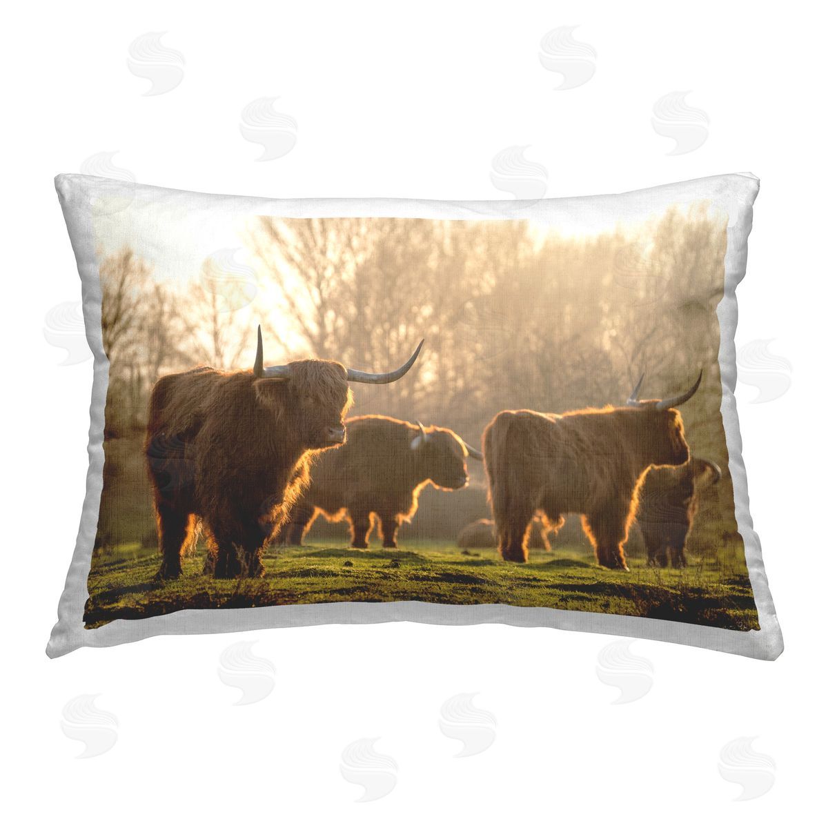 Martin Podt Longhorn Herd Grazing Printed Plush Polyester Throw Pillow