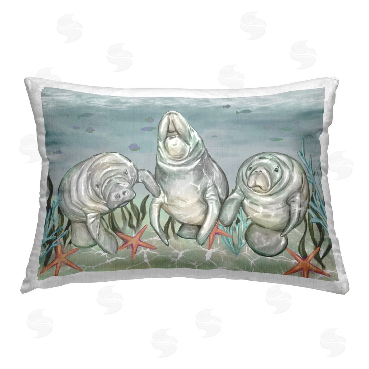 Ziwei Li Manatee Trio & Starfish Printed Plush Polyester Throw Pillow