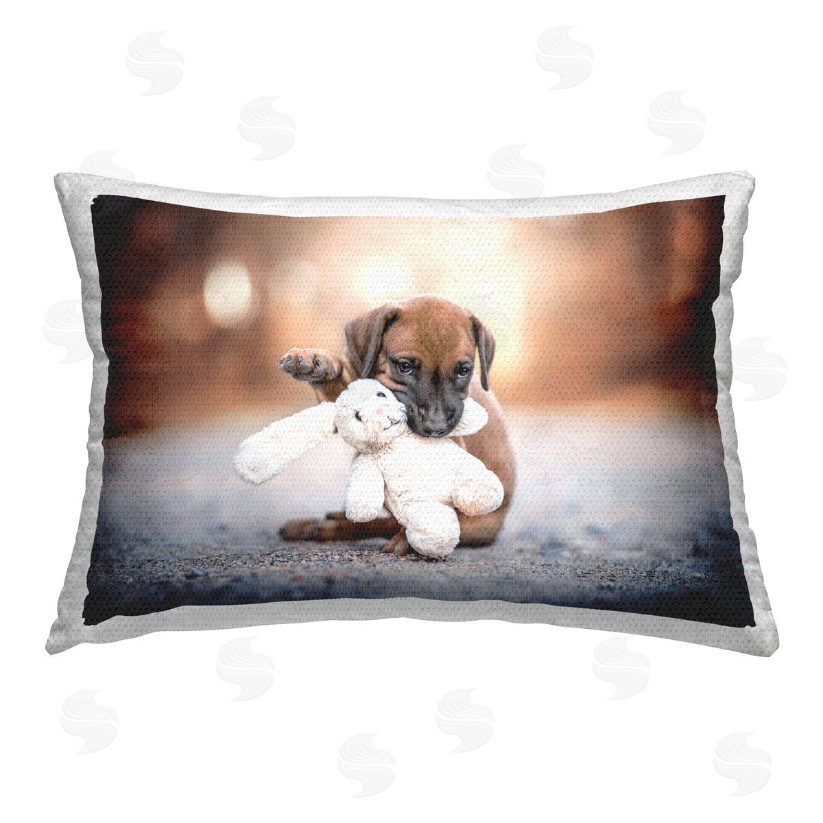 Natalie Grosse Puppy with Stuffed Bunny Outdoor Quick-Dry Polyester Printed Throw Pillow