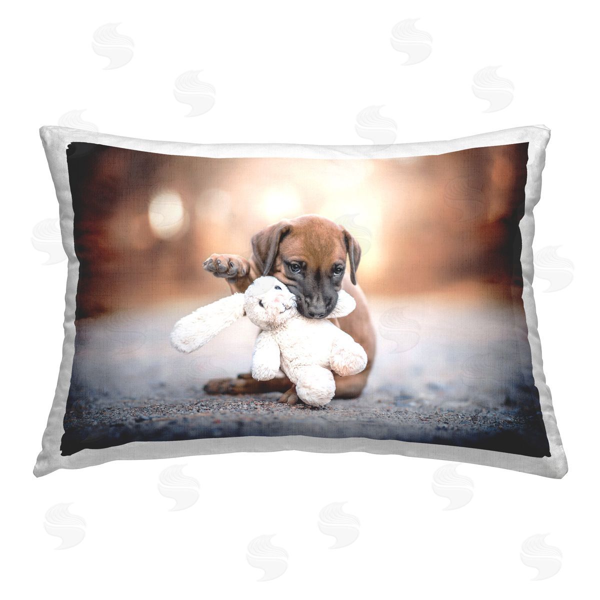 Natalie Grosse Puppy with Stuffed Bunny Printed Plush Polyester Throw Pillow