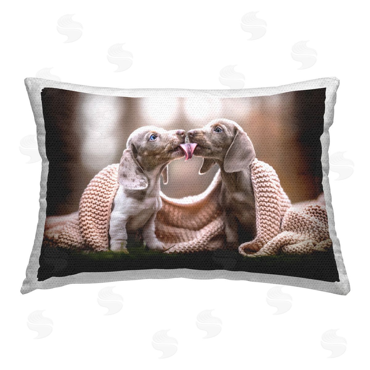 Natalie Grosse Playing Puppies with Scarf Outdoor Quick-Dry Polyester Printed Throw Pillow