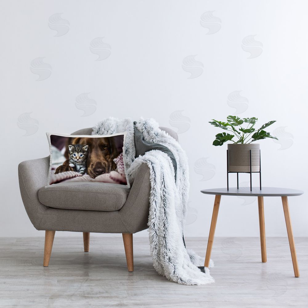 Natalie Grosse Kitten & Dog Friendship Printed Plush Polyester Throw Pillow On Chair