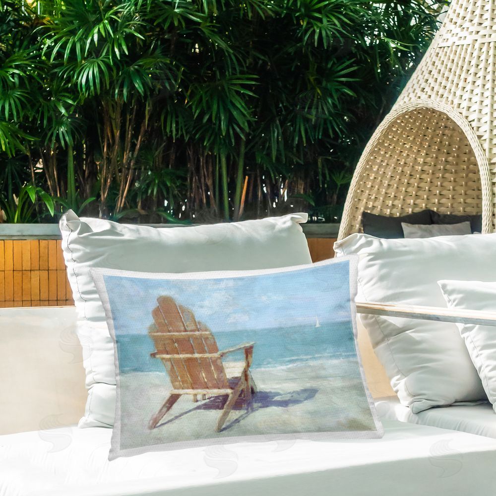 Noah Bay Distant Sailboat View Outdoor Quick-Dry Polyester Printed Throw Pillow in Back Yard