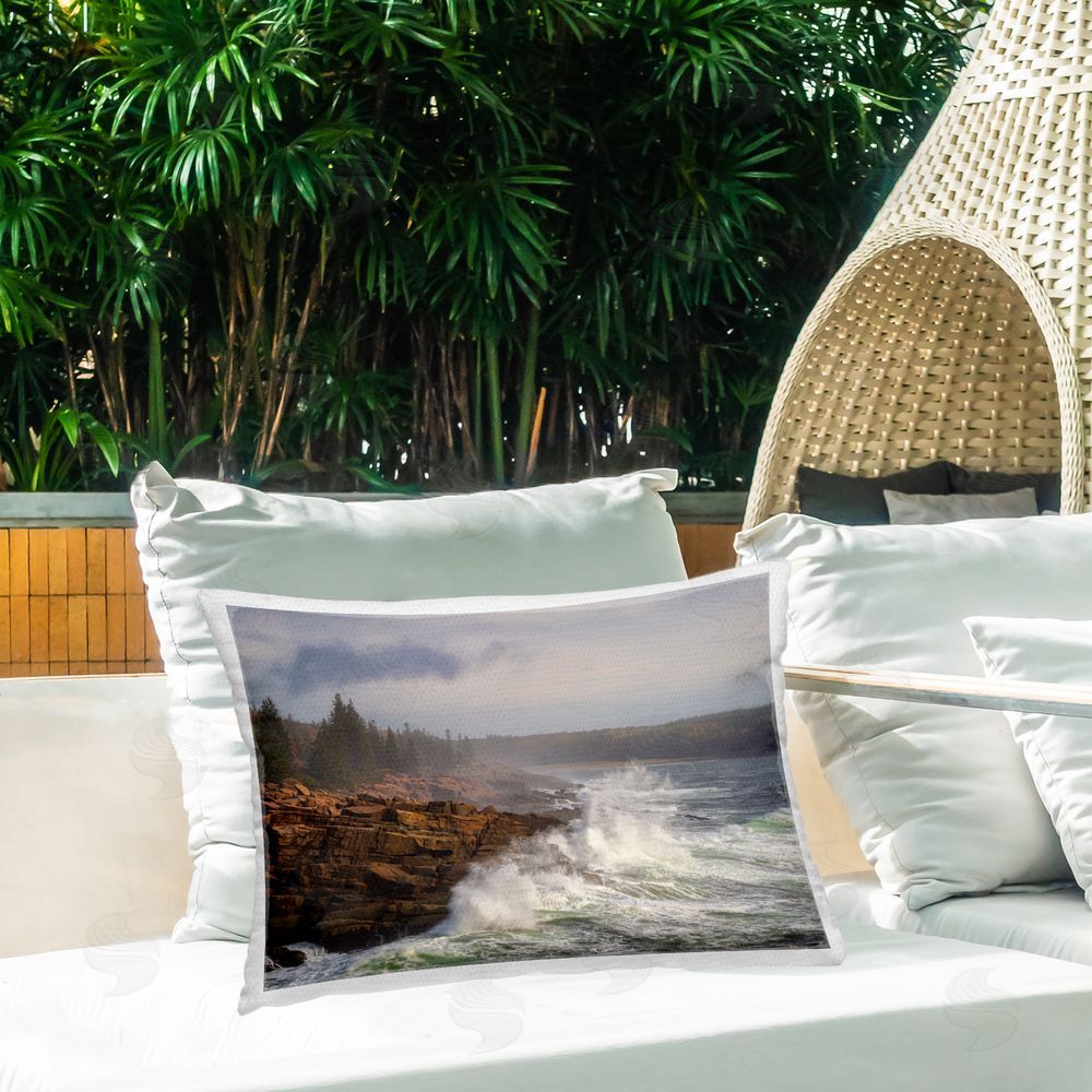 Danny Head Splashing Ocean Waves Outdoor Quick-Dry Polyester Printed Throw Pillow in Back Yard