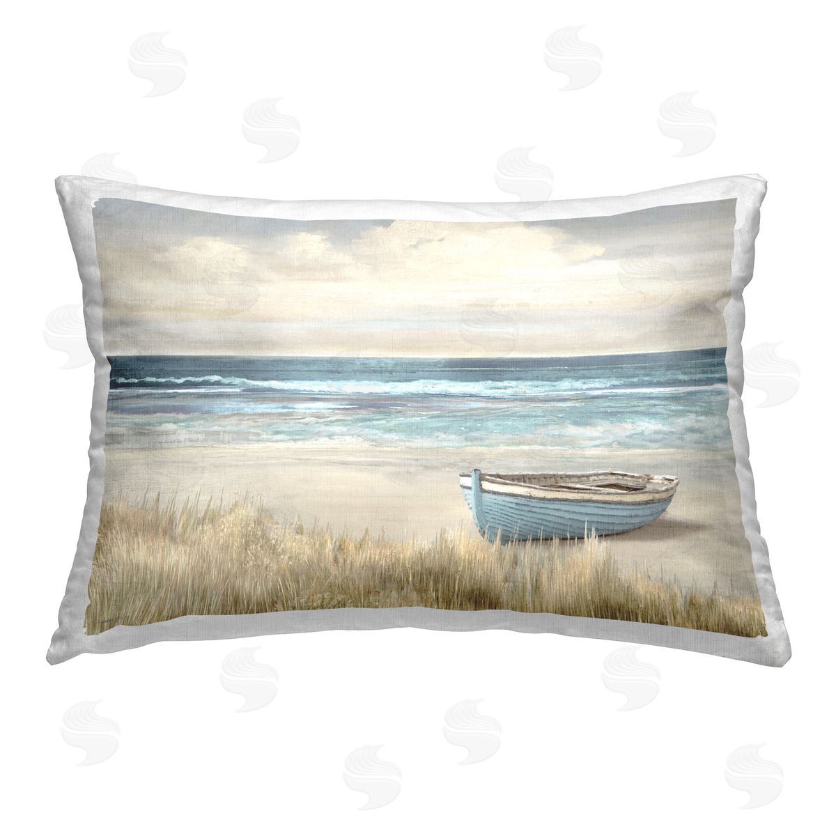 Amber Sterling Boat on Sandy Shore Printed Plush Polyester Throw Pillow