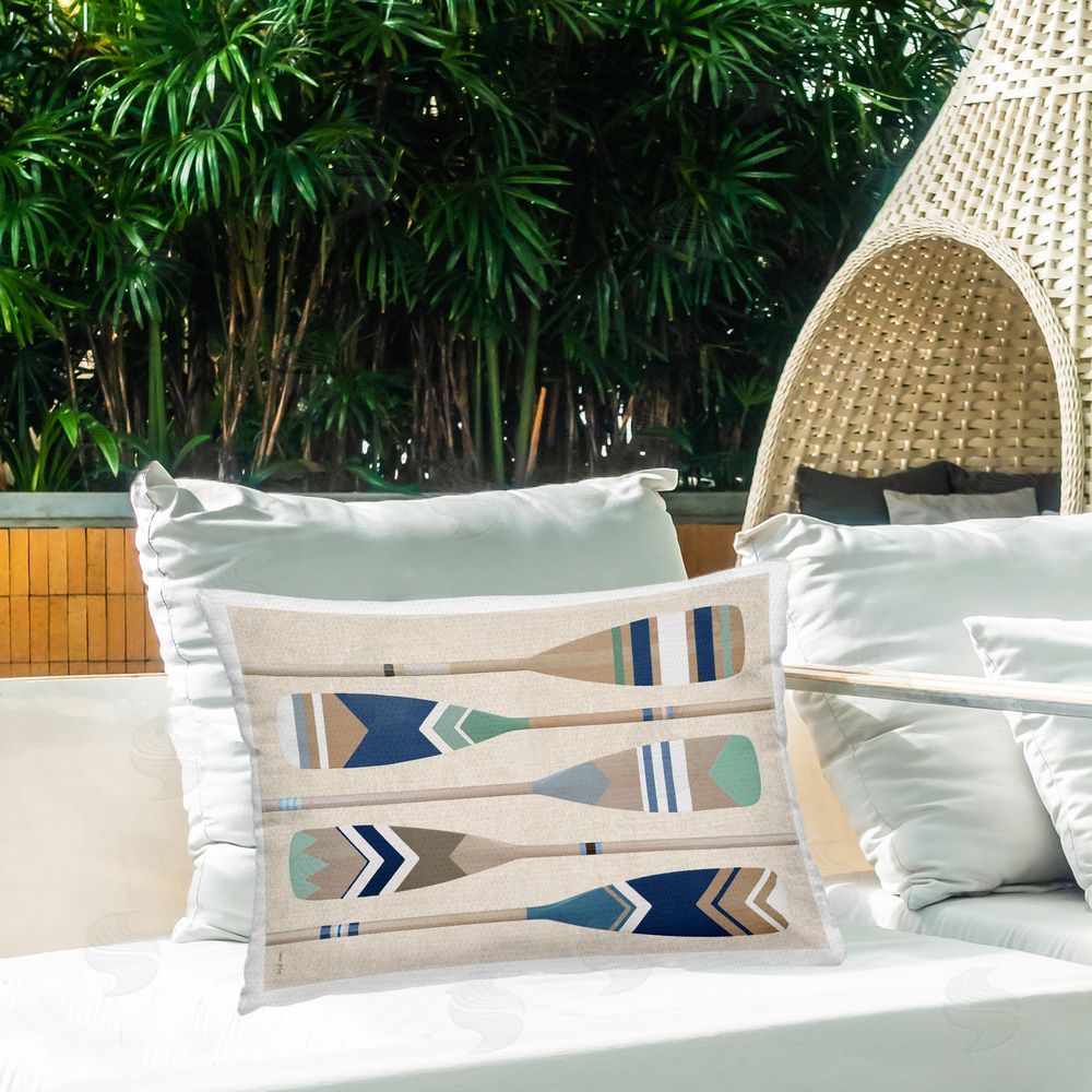 Amber Sterling Striped Boat Paddles Outdoor Quick-Dry Polyester Printed Throw Pillow in Back Yard
