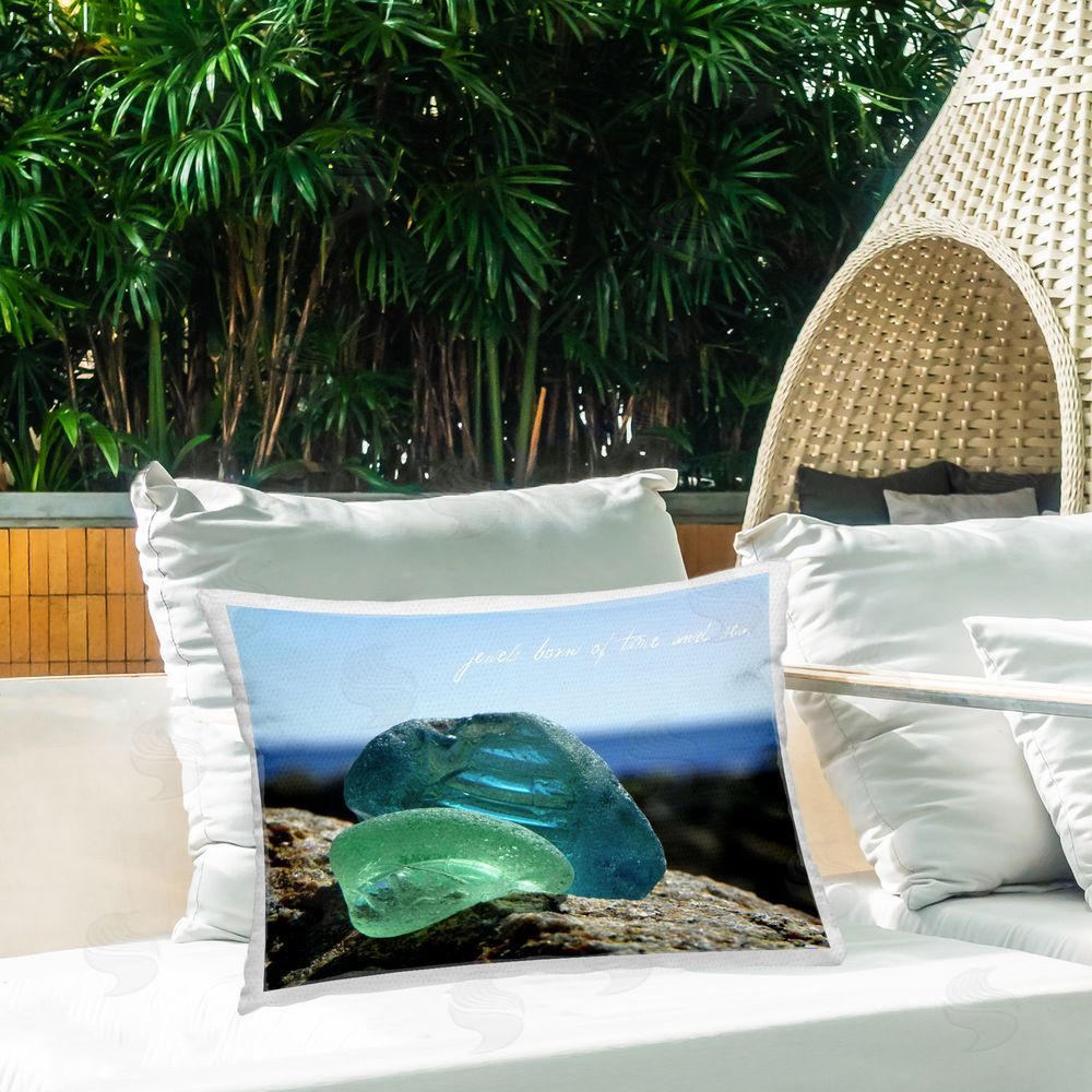 Graffitee Studios Time & Sea Phrase Outdoor Quick-Dry Polyester Printed Throw Pillow in Back Yard