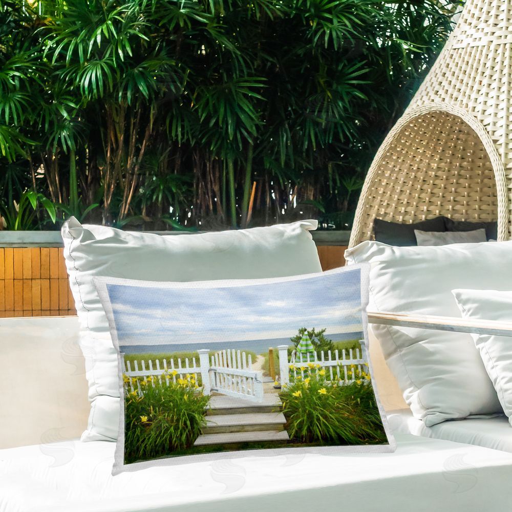 Graffitee Studios Coastal Garden Path Outdoor Quick-Dry Polyester Printed Throw Pillow in Back Yard