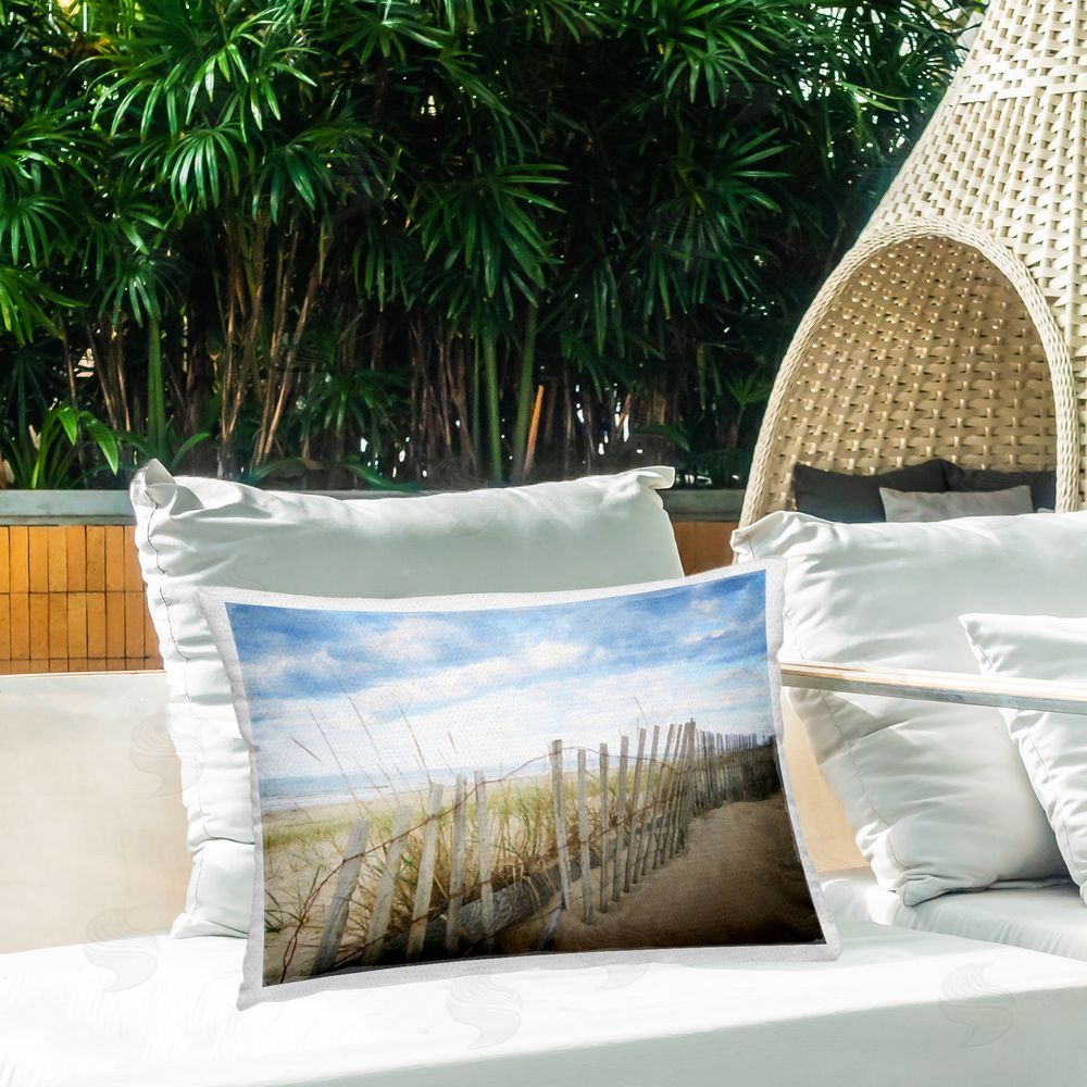 Graffitee Studios Rustic Beach Fence Outdoor Quick-Dry Polyester Printed Throw Pillow in Back Yard