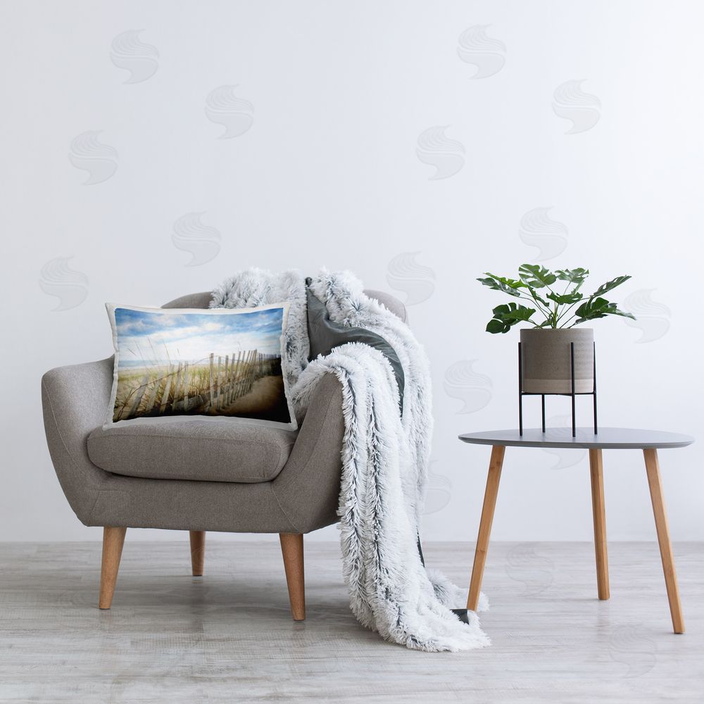 Graffitee Studios Rustic Beach Fence Printed Plush Polyester Throw Pillow On Chair