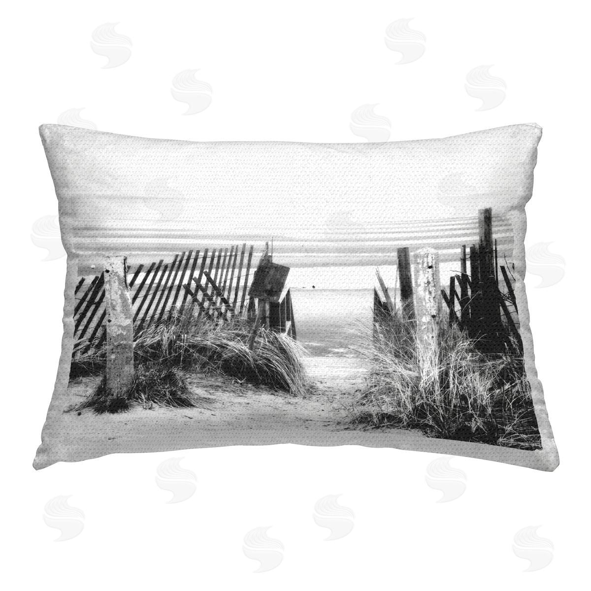 Graffitee Studios Beach Fence with Reeds Outdoor Quick-Dry Polyester Printed Throw Pillow