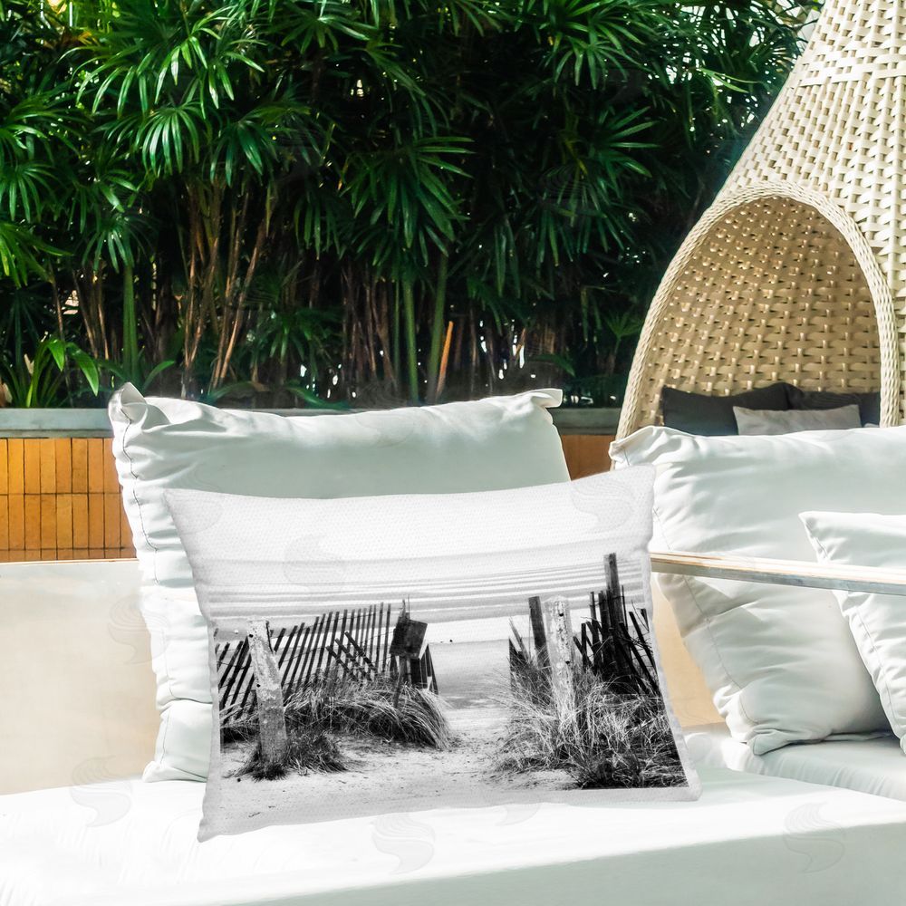 Graffitee Studios Beach Fence with Reeds Outdoor Quick-Dry Polyester Printed Throw Pillow in Back Yard