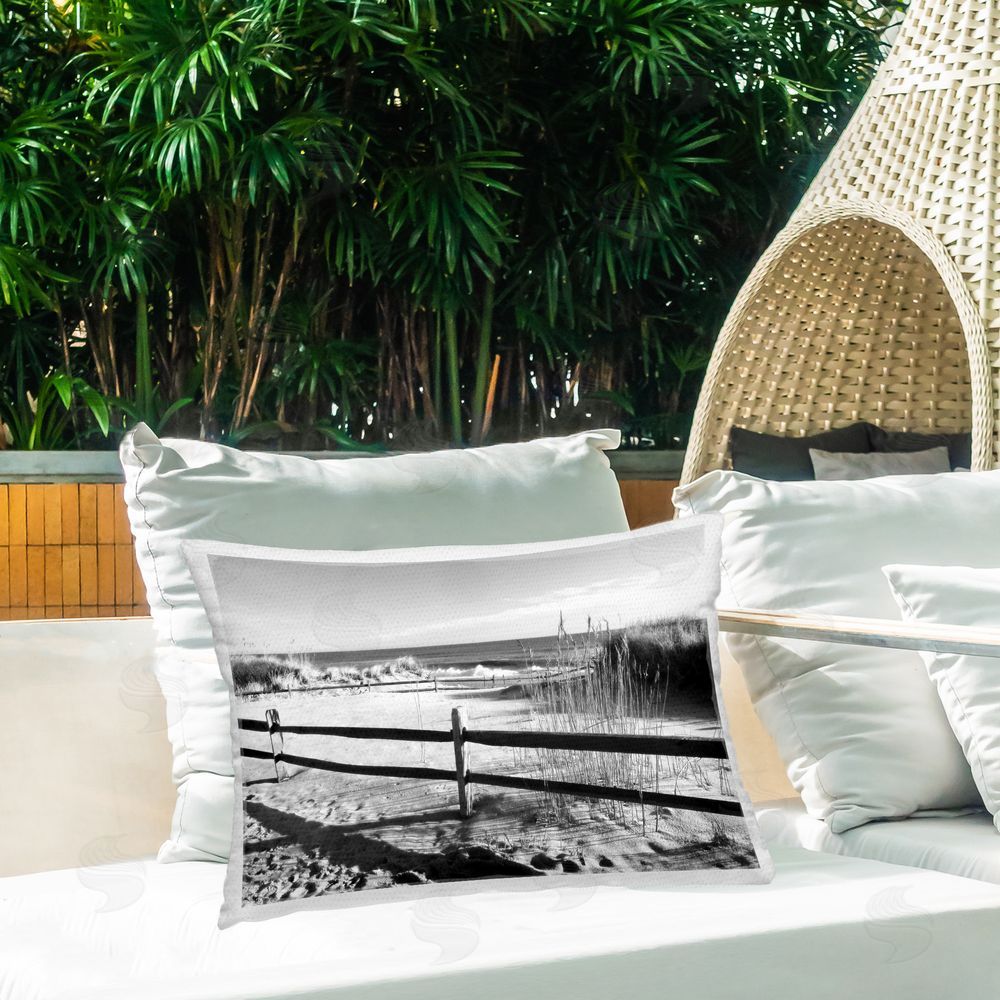 Graffitee Studios Beach Fence Shadow Outdoor Quick-Dry Polyester Printed Throw Pillow in Back Yard