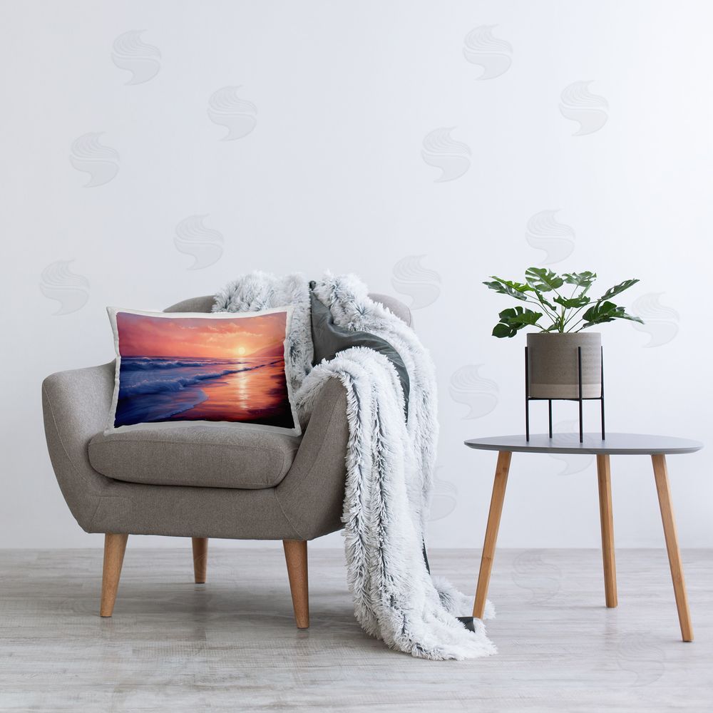 Imagine It Images Sunset Reflection on Shore Printed Plush Polyester Throw Pillow On Chair