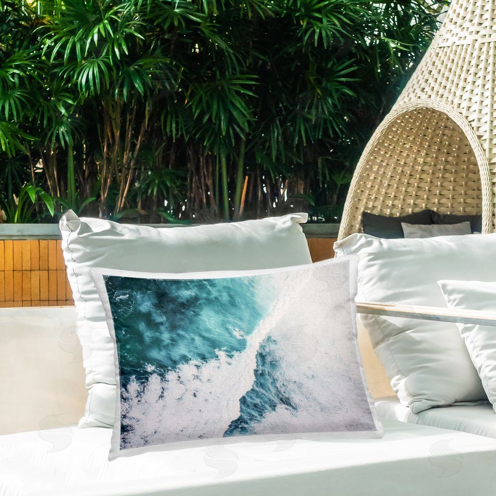 Sisi and Seb Aerial Ocean Foam Outdoor Quick-Dry Polyester Printed Throw Pillow in Back Yard