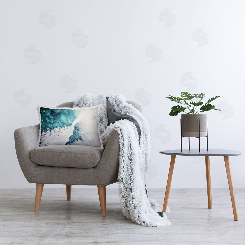 Sisi and Seb Aerial Ocean Foam Printed Plush Polyester Throw Pillow On Chair