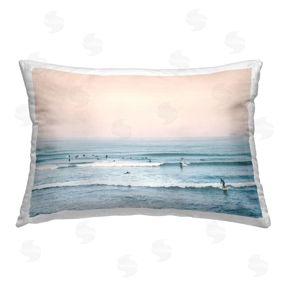 Sisi and Seb Pastel Surfing Scene Printed Plush Polyester Throw Pillow