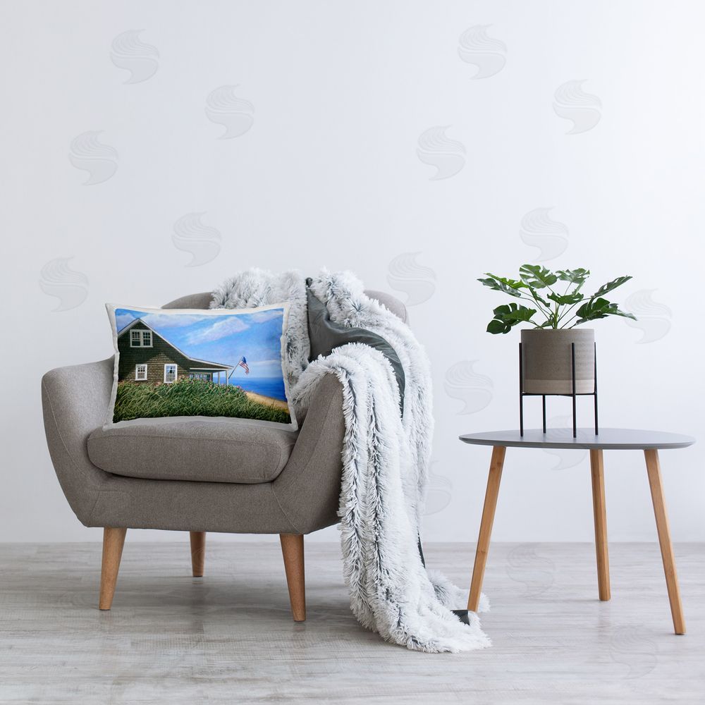 Tom Mielko Cape House with Flag Printed Plush Polyester Throw Pillow On Chair