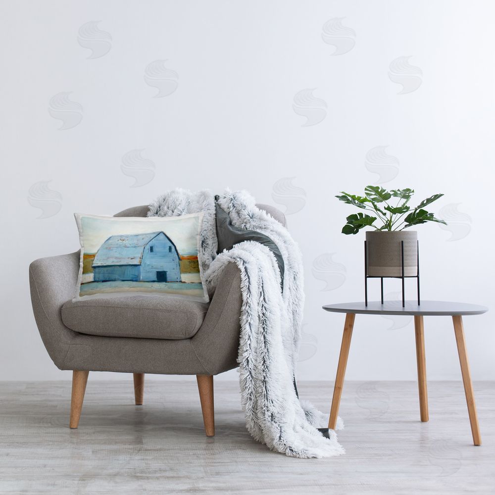 Ethan Harper Rustic White Barn Printed Plush Polyester Throw Pillow On Chair