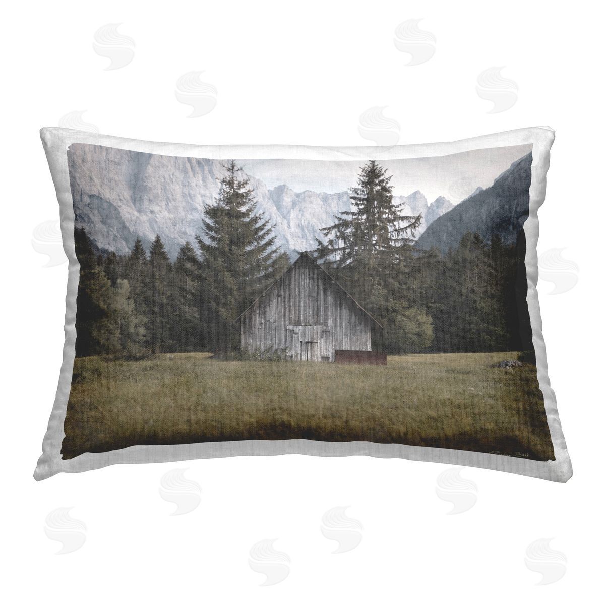 Susan Ball Mountain Forest Cabin Printed Plush Polyester Throw Pillow