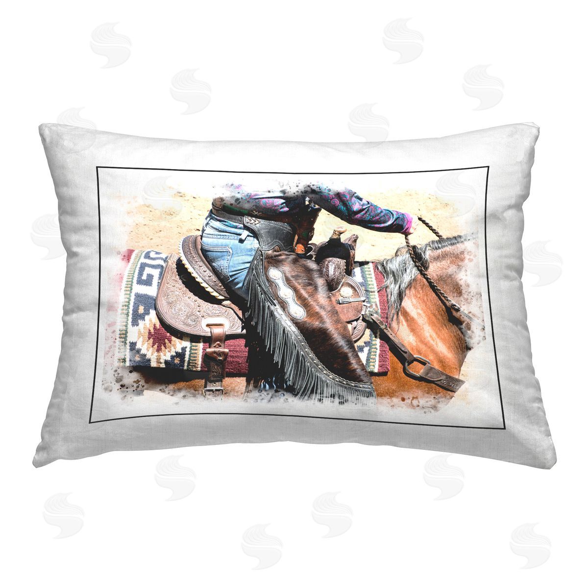 Jerry  Cowart Cowboy with Rustic Border Printed Plush Polyester Throw Pillow