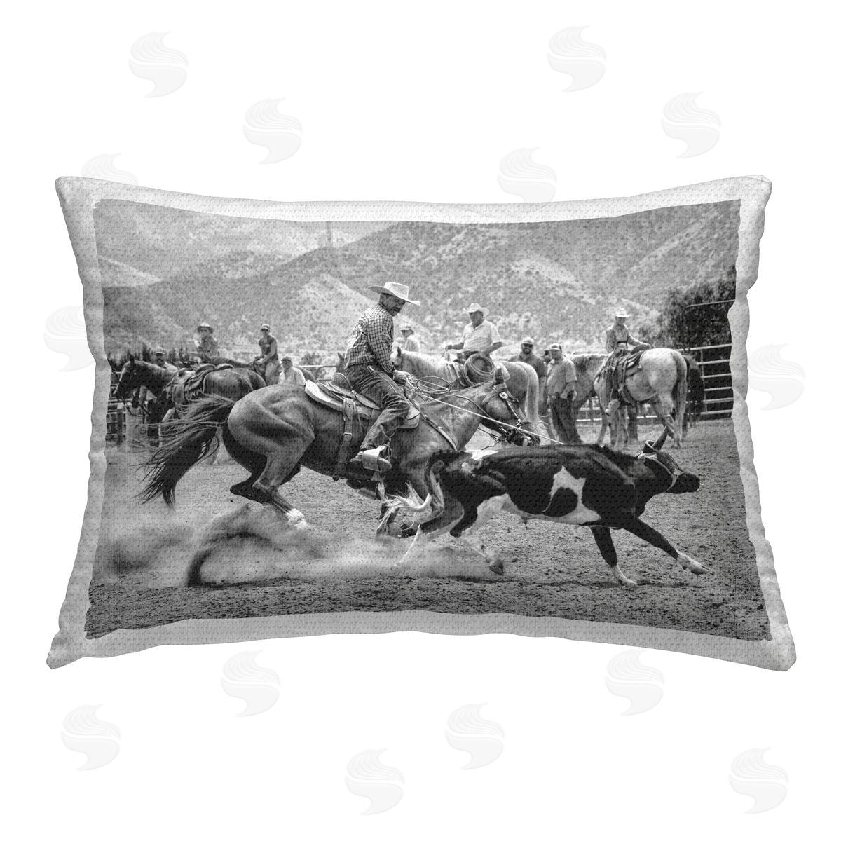 Jerry  Cowart Rounding Rodeo Cattle Outdoor Quick-Dry Polyester Printed Throw Pillow
