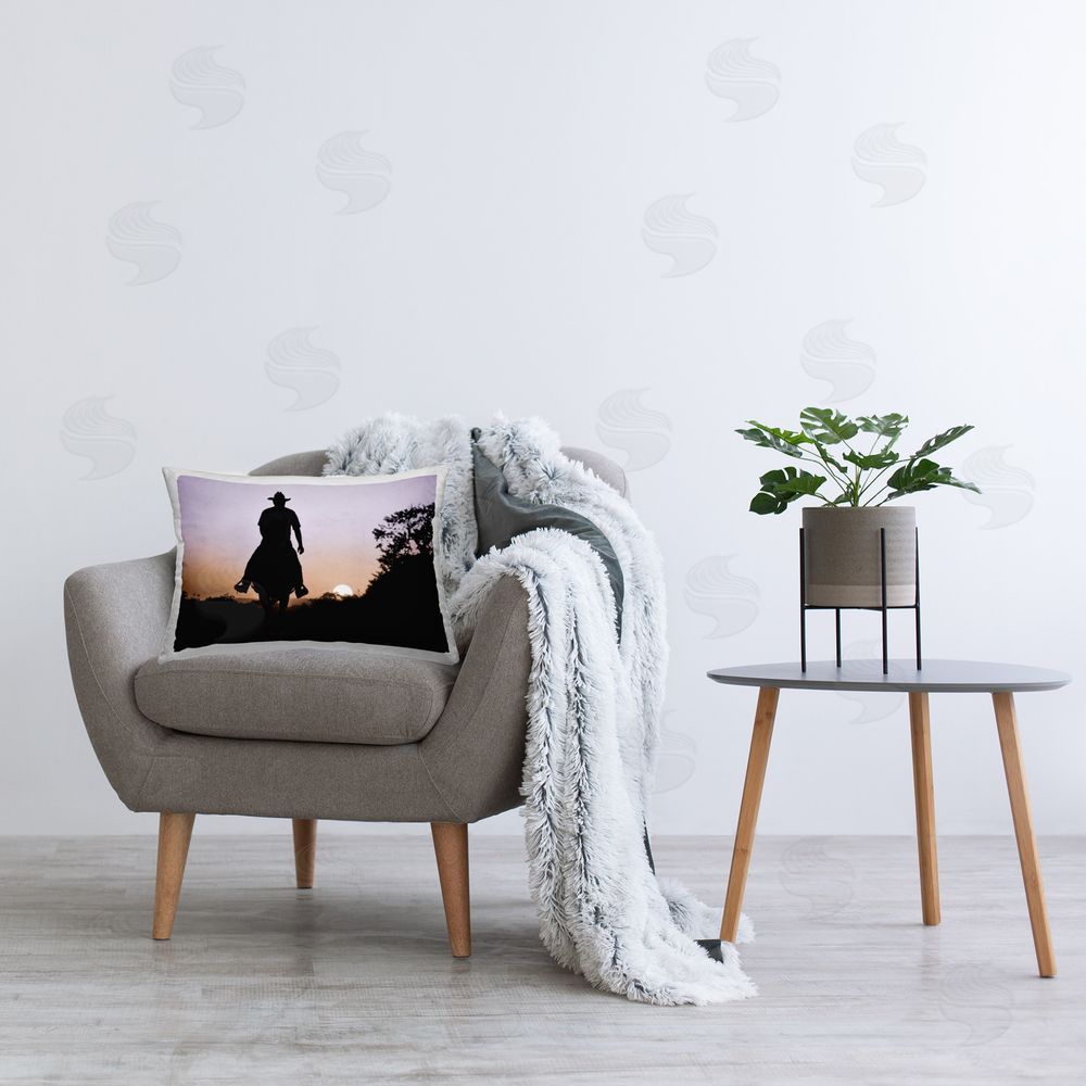 Marcus Prime Southern Cowboy Silhouette Printed Plush Polyester Throw Pillow On Chair