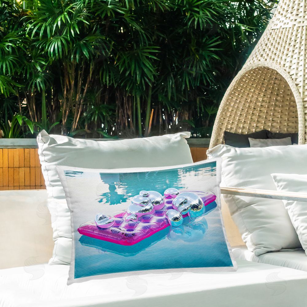 Ziwei Li Tropical Disco Pool Float Outdoor Quick-Dry Polyester Printed Throw Pillow in Back Yard