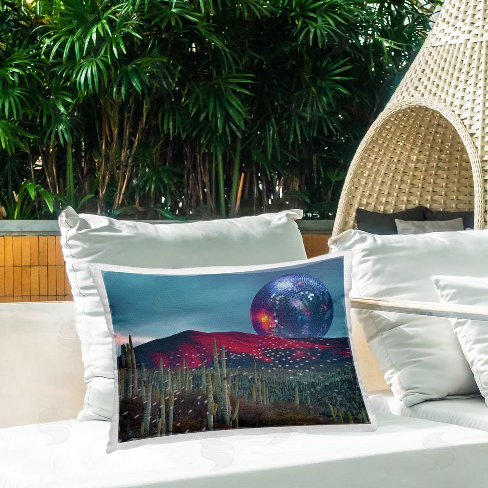 Stupell Studio Surreal Disco Moon Desert Outdoor Quick-Dry Polyester Printed Throw Pillow in Back Yard
