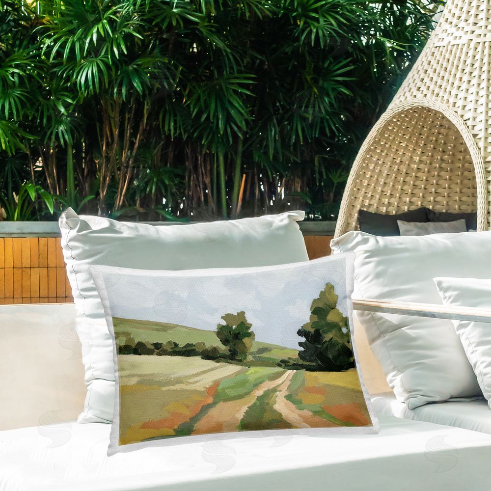 Victoria Barnes Modern Country Pathway Outdoor Quick-Dry Polyester Printed Throw Pillow in Back Yard