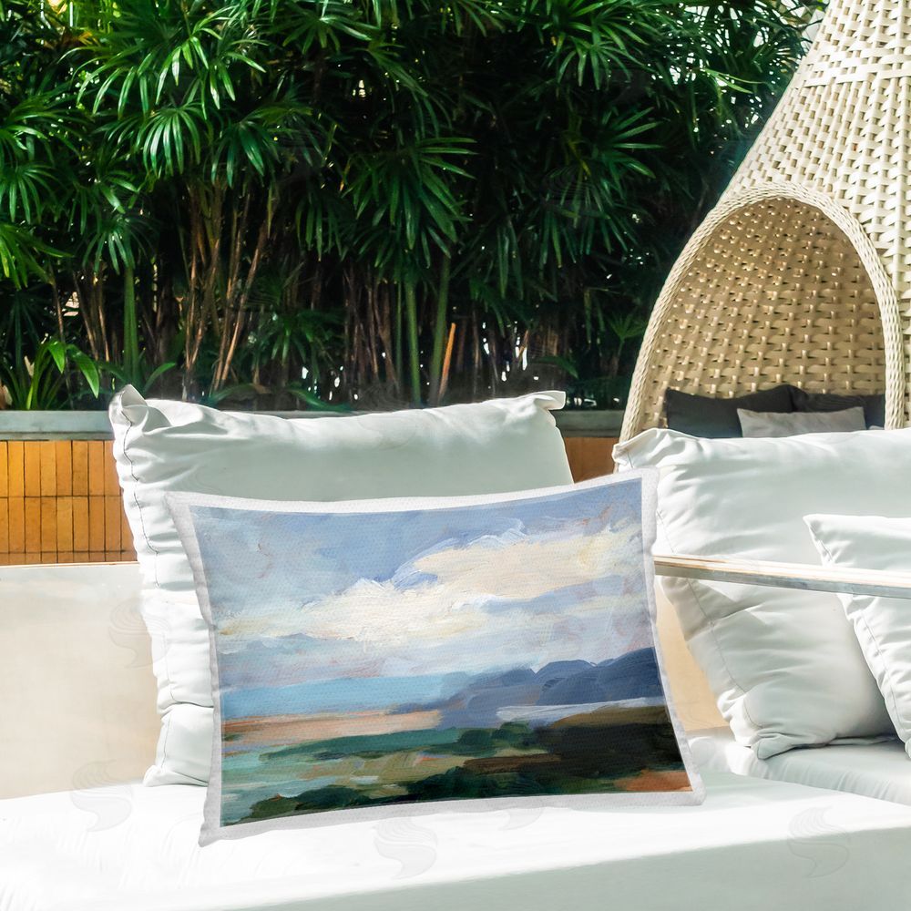 Ethan Harper Cloudy Landscape Abstraction Outdoor Quick-Dry Polyester Printed Throw Pillow in Back Yard