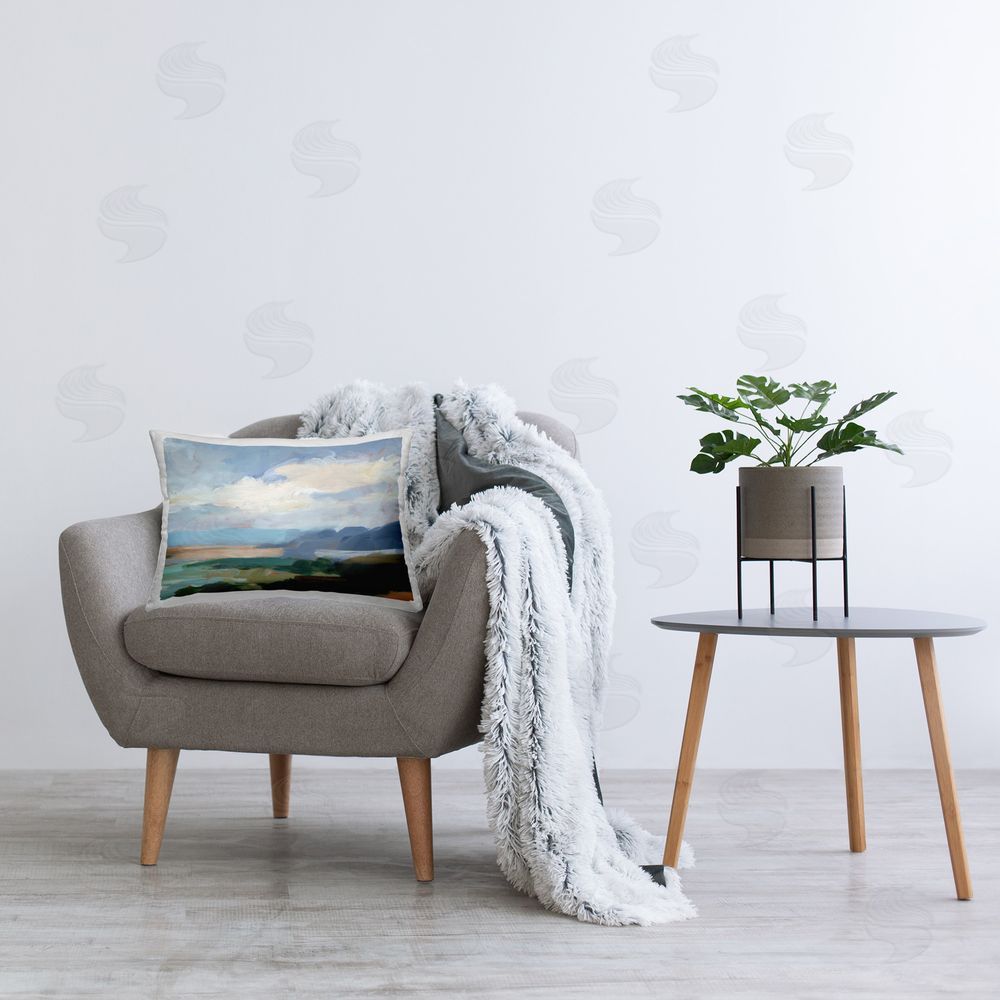Ethan Harper Cloudy Landscape Abstraction Printed Plush Polyester Throw Pillow On Chair