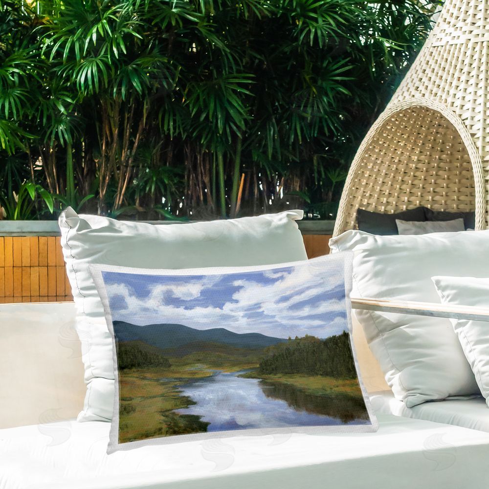 Michael Willett Mountain Stream Reflection Outdoor Quick-Dry Polyester Printed Throw Pillow in Back Yard