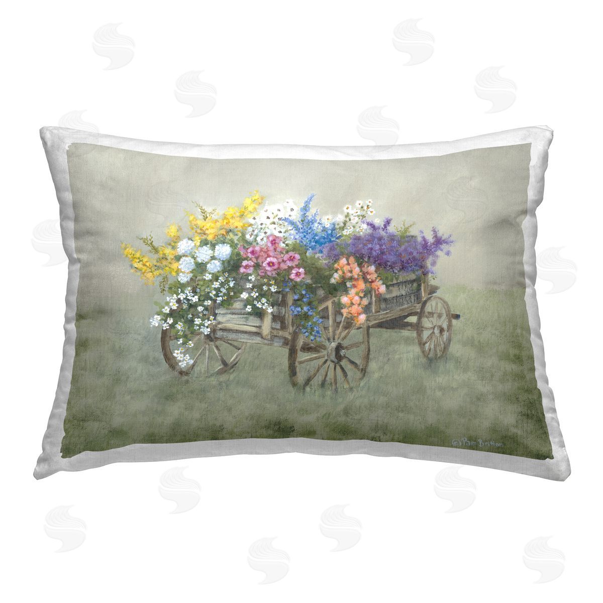 Pam Britton Wagon with Spring Blooms Printed Plush Polyester Throw Pillow