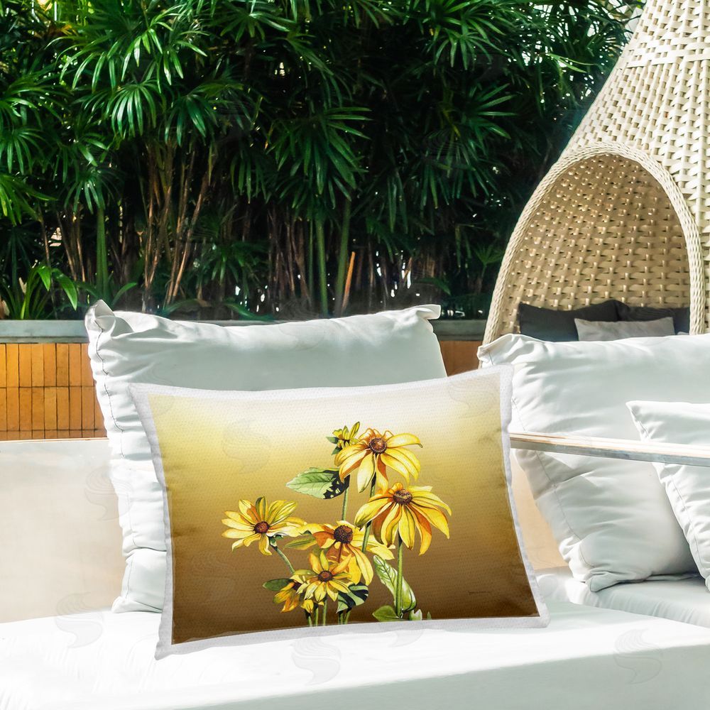 Christine Reichow Black Eyed Susan Blooms Outdoor Quick-Dry Polyester Printed Throw Pillow in Back Yard