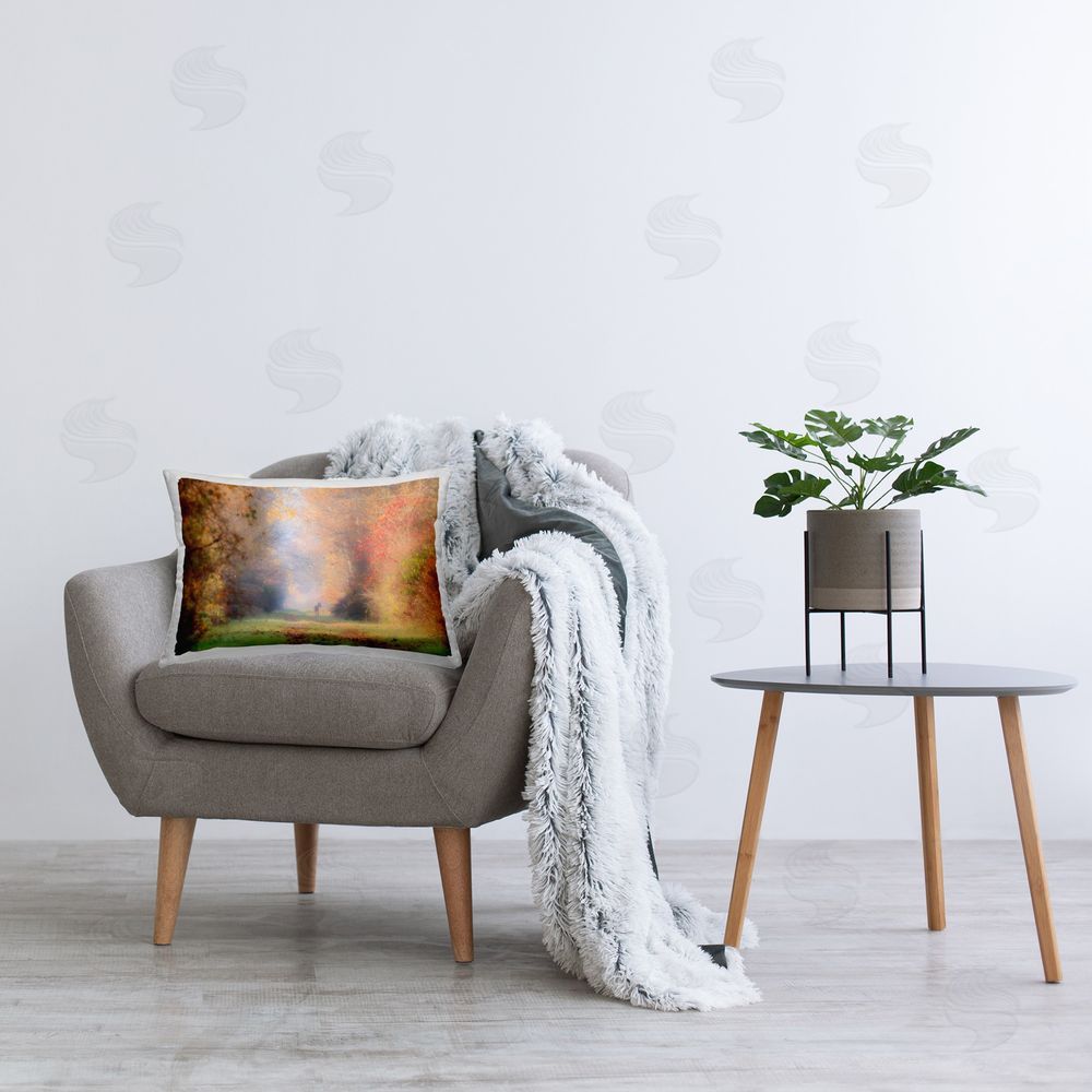 Carrie Ann Grippo-Pike Fawn & Autumnal Foliage Printed Plush Polyester Throw Pillow On Chair