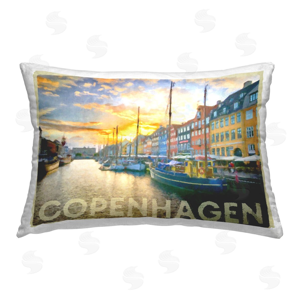 Graffitee Studios Copenhagen City Canal Printed Plush Polyester Throw Pillow