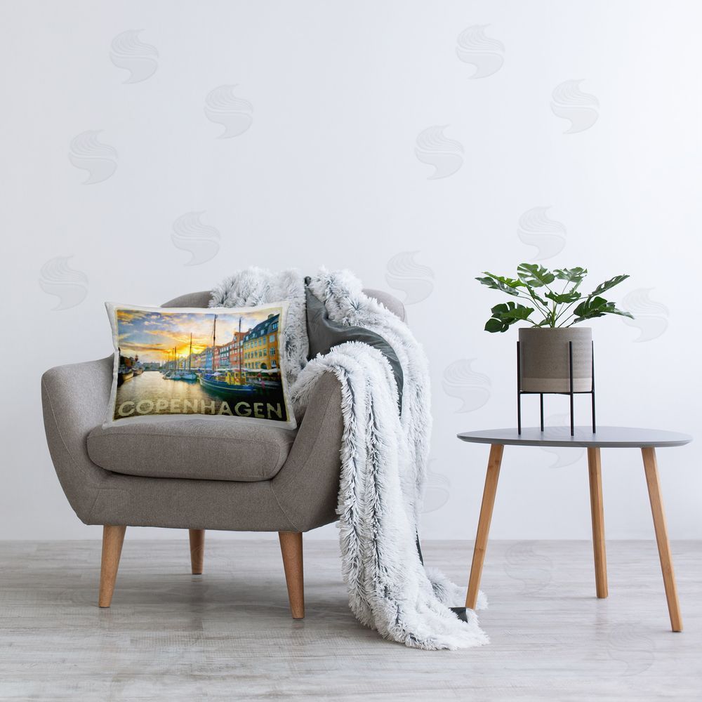 Graffitee Studios Copenhagen City Canal Printed Plush Polyester Throw Pillow On Chair