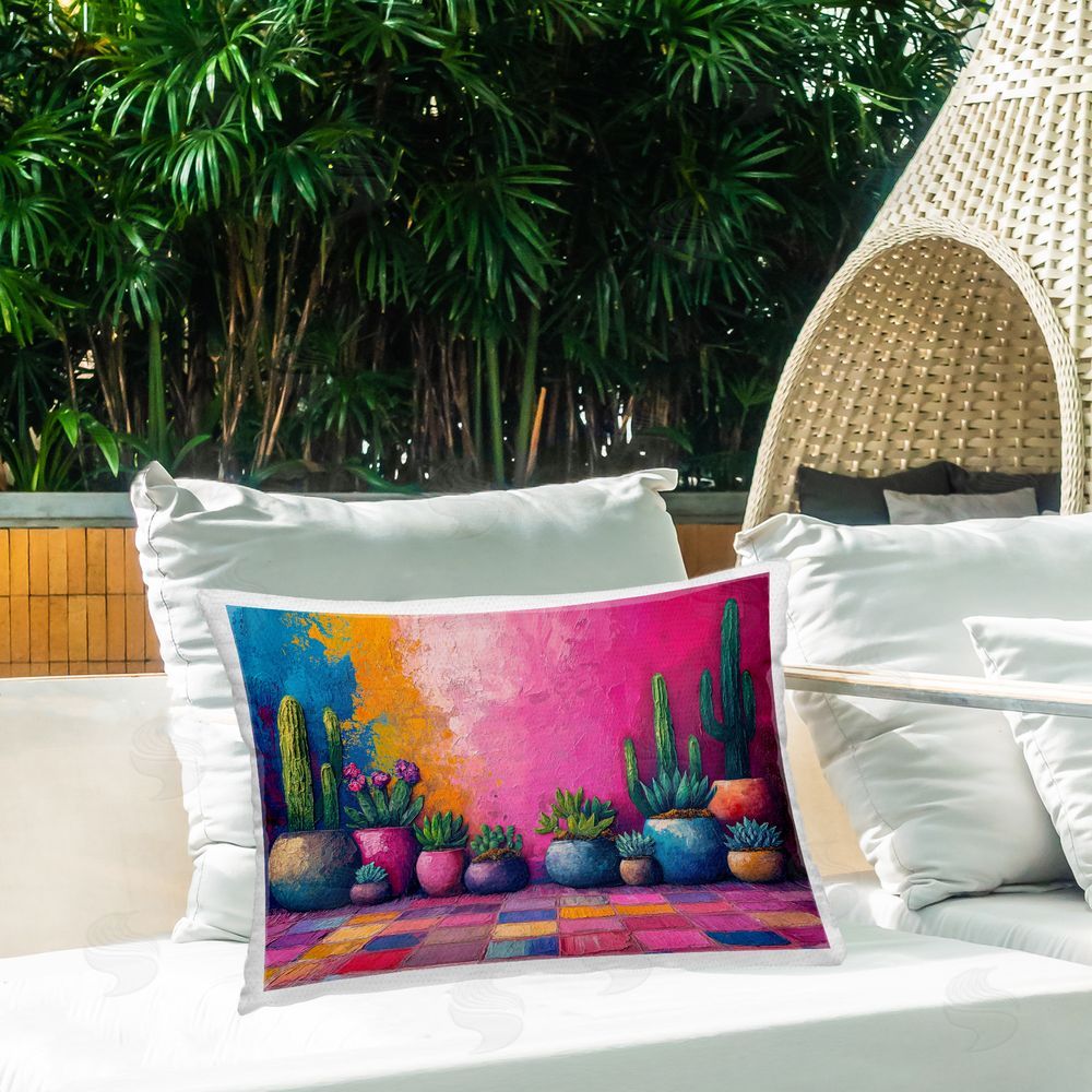 Imagine It Images Modern Potted Cactus Outdoor Quick-Dry Polyester Printed Throw Pillow in Back Yard