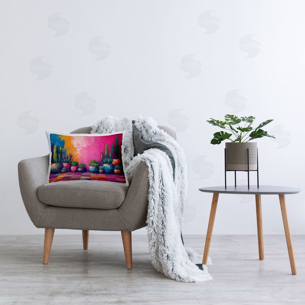 Imagine It Images Modern Potted Cactus Printed Plush Polyester Throw Pillow On Chair