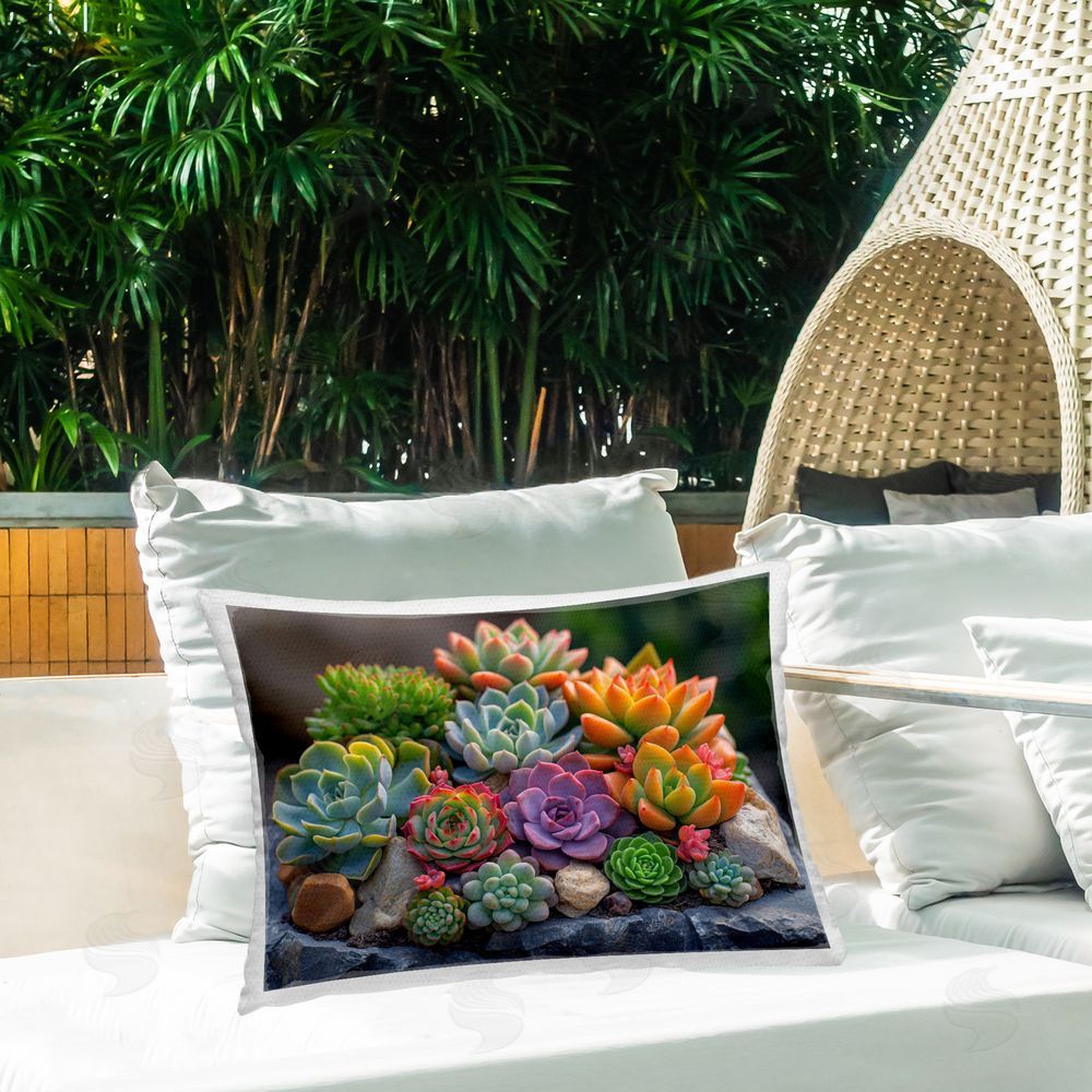 Imagine It Images Bold Succulent Botanicals Outdoor Quick-Dry Polyester Printed Throw Pillow in Back Yard
