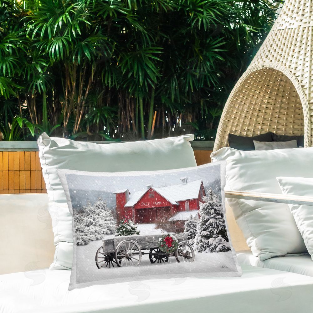 Lori Deiter Tree Farm Wagon Scene Outdoor Quick-Dry Polyester Printed Throw Pillow in Back Yard