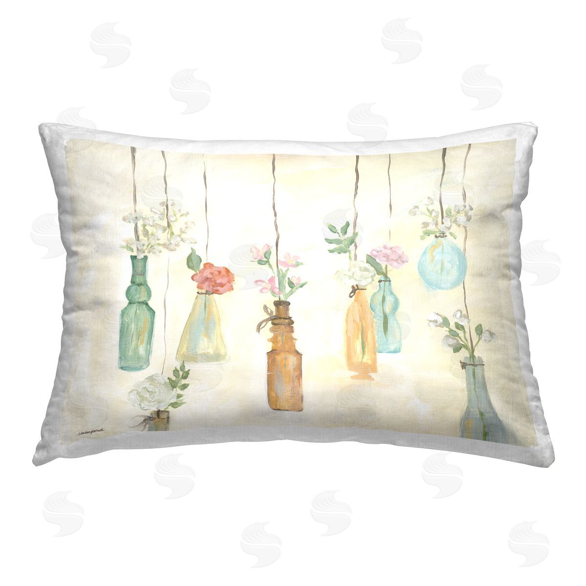 Mackenzie Kissell Floral Hanging Bottles Printed Plush Polyester Throw Pillow